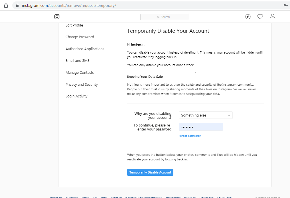 غیرفعال کردن اینستاگرام
